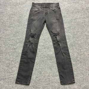 &Denim by H&M Mens Skinny Low Waist Jeans Size 30x32 Black Distressed Button-Fly